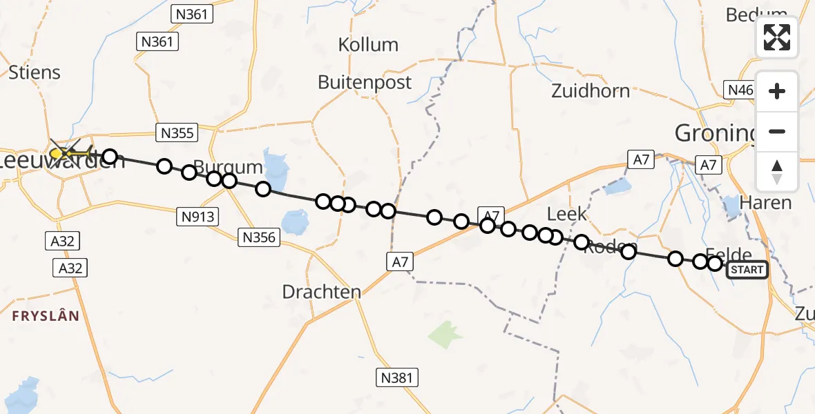 Routekaart van de vlucht: Lifeliner 4 naar Leeuwarden, Hoofdweg