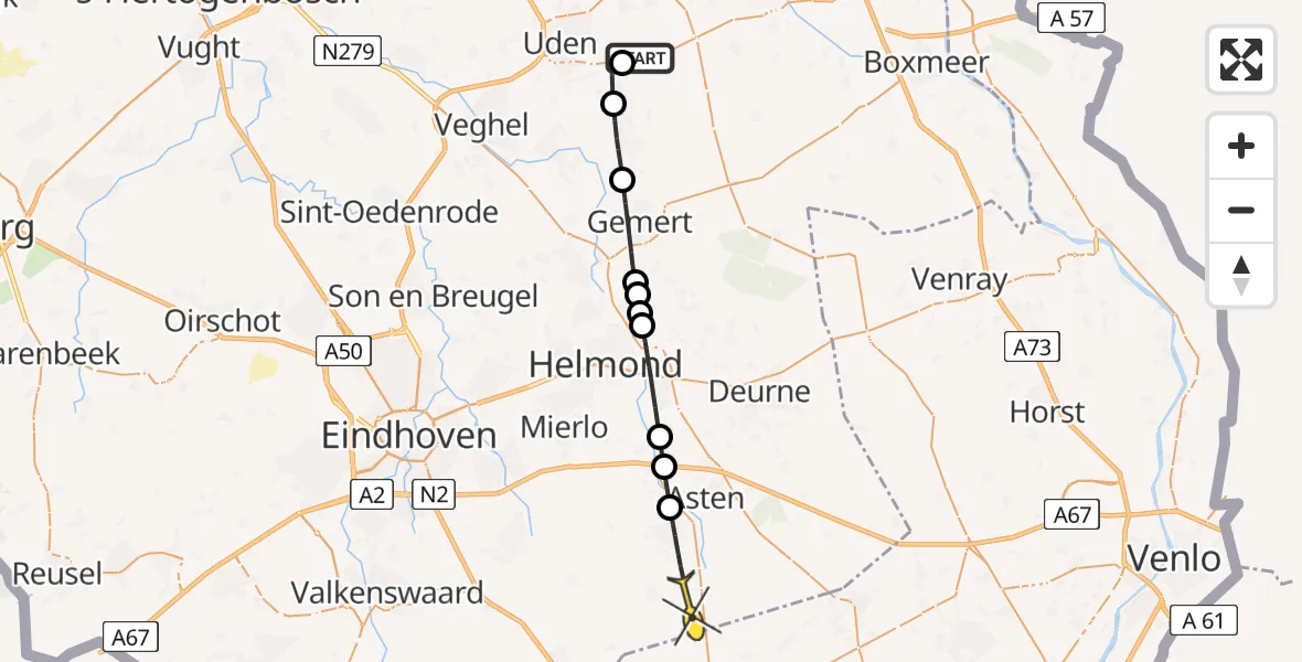 Routekaart van de vlucht: Lifeliner 3 naar Someren, Rondweg Volkel