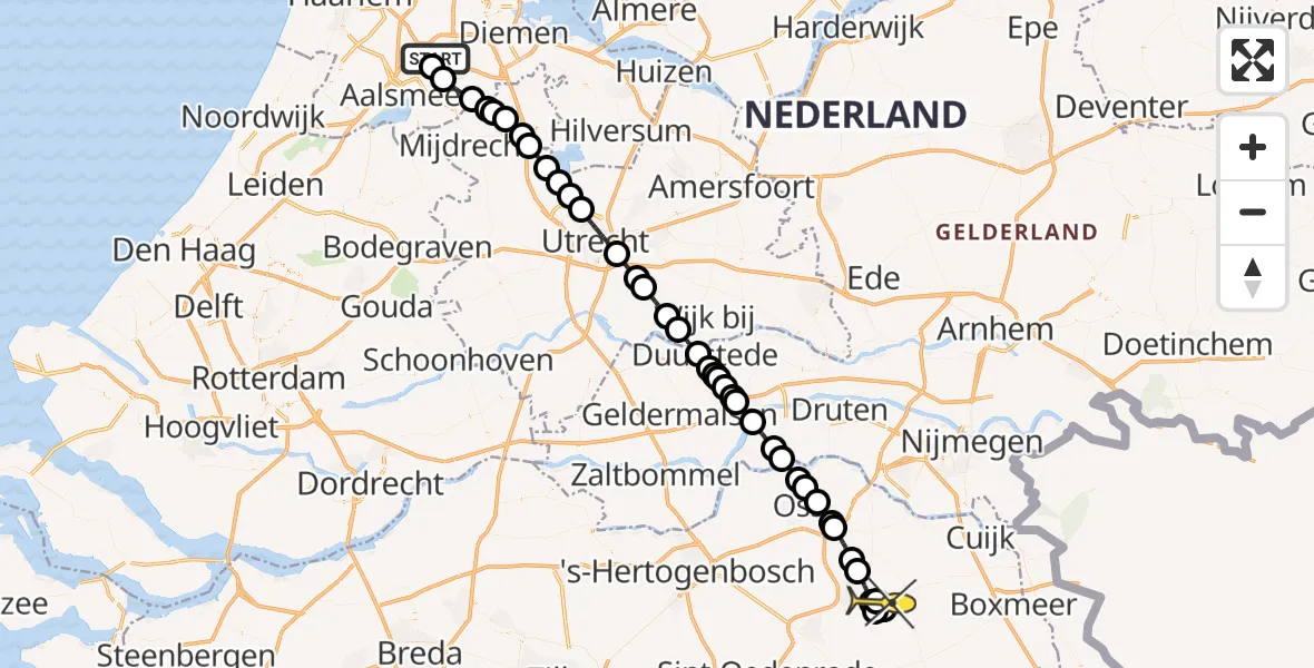 Routekaart van de vlucht: Politieheli naar Vliegbasis Volkel, Thermiekstraat