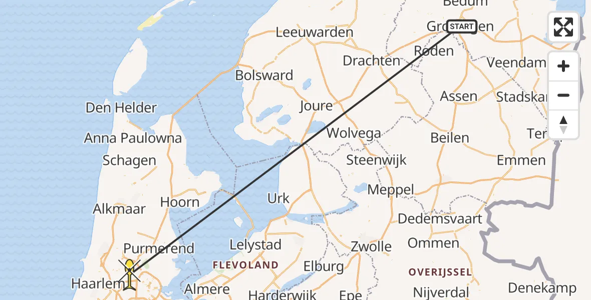 Routekaart van de vlucht: Traumaheli naar Amsterdam Heliport, Hornweg