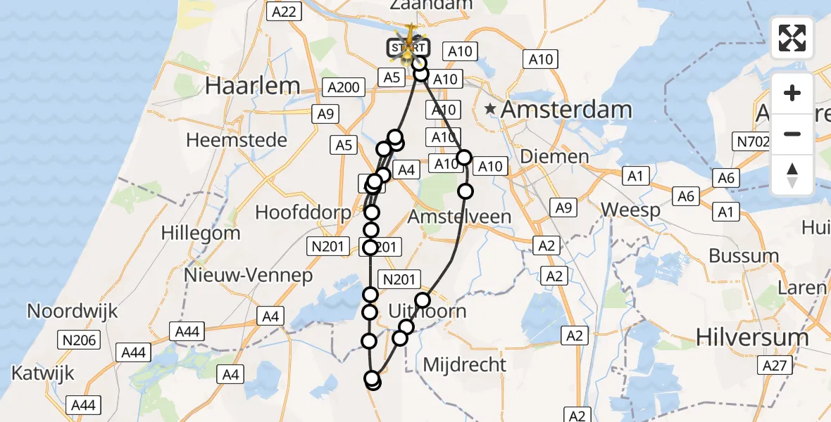 Vluchtroute Traumahelikopter van Amsterdam Heliport naar Amsterdam Heliport