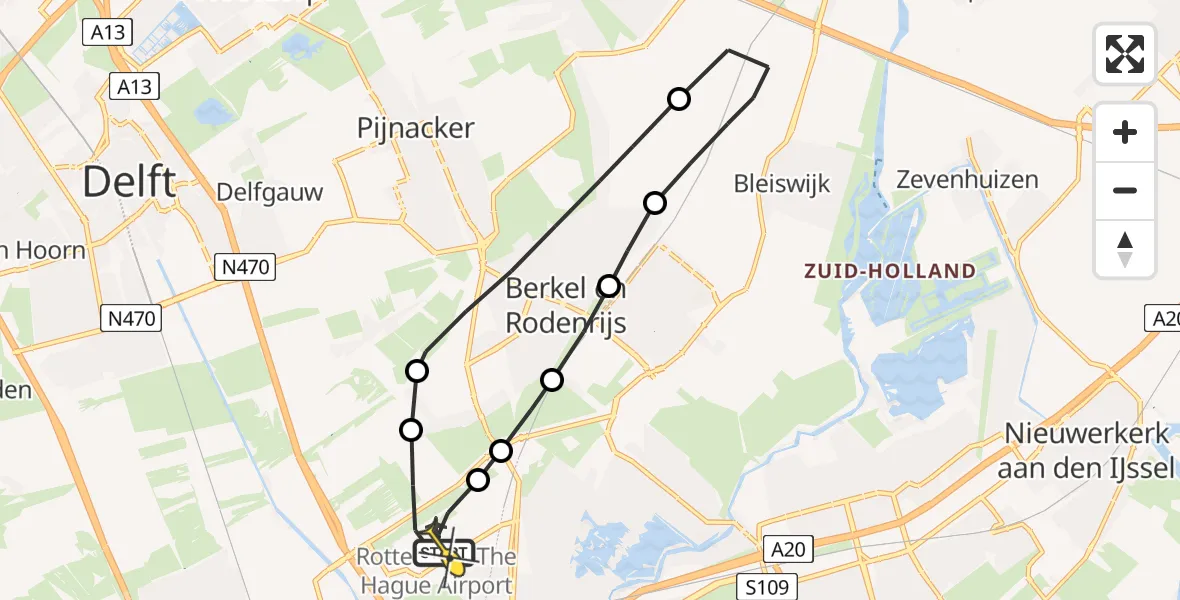 Routekaart van de vlucht: Lifeliner 2 naar Rotterdam The Hague Airport, A16 Rotterdam