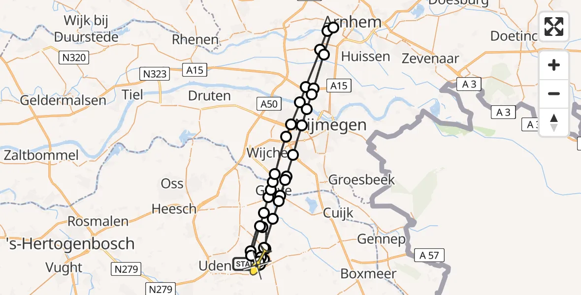 Routekaart van de vlucht: Lifeliner 3 naar Vliegbasis Volkel, Bovenste Trent