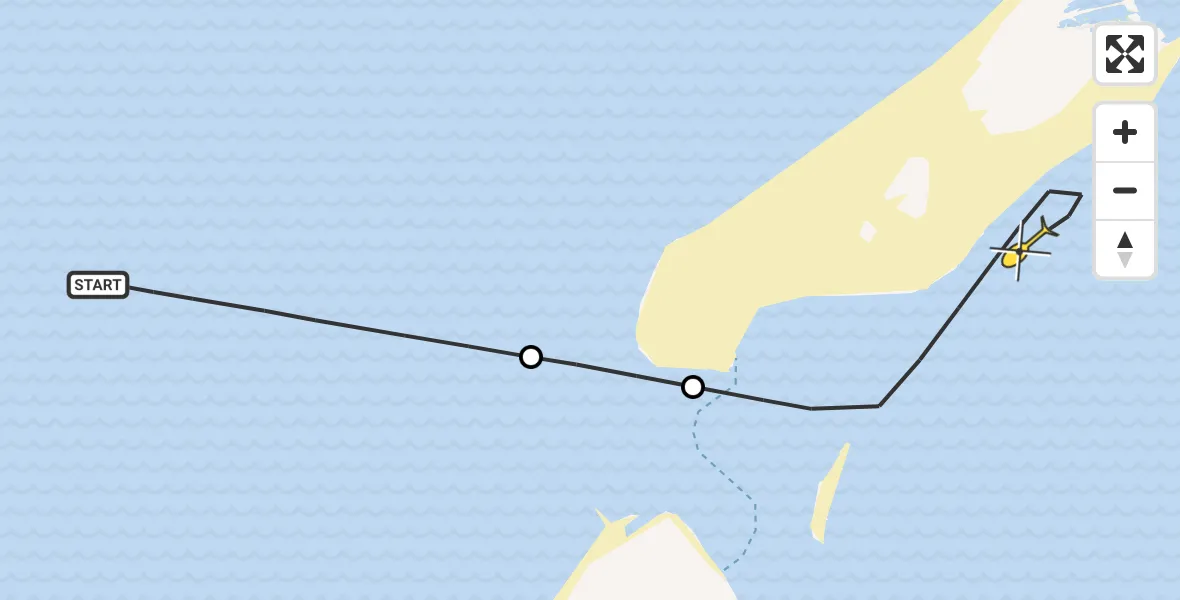 Routekaart van de vlucht: Kustwachthelikopter naar Vlieland