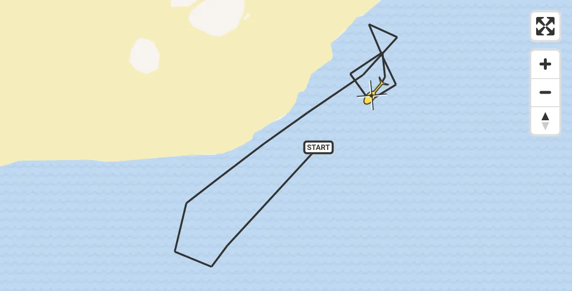 Routekaart van de vlucht: Kustwachthelikopter naar Vlieland, Vliehors