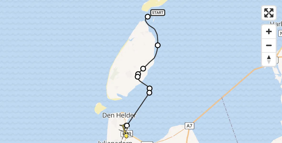 Routekaart van de vlucht: Kustwachthelikopter naar Vliegveld De Kooy, Steenplaat