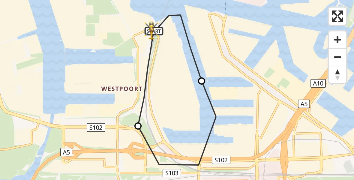 Vluchtroute Traumahelikopter van Amsterdam Heliport naar Amsterdam Heliport