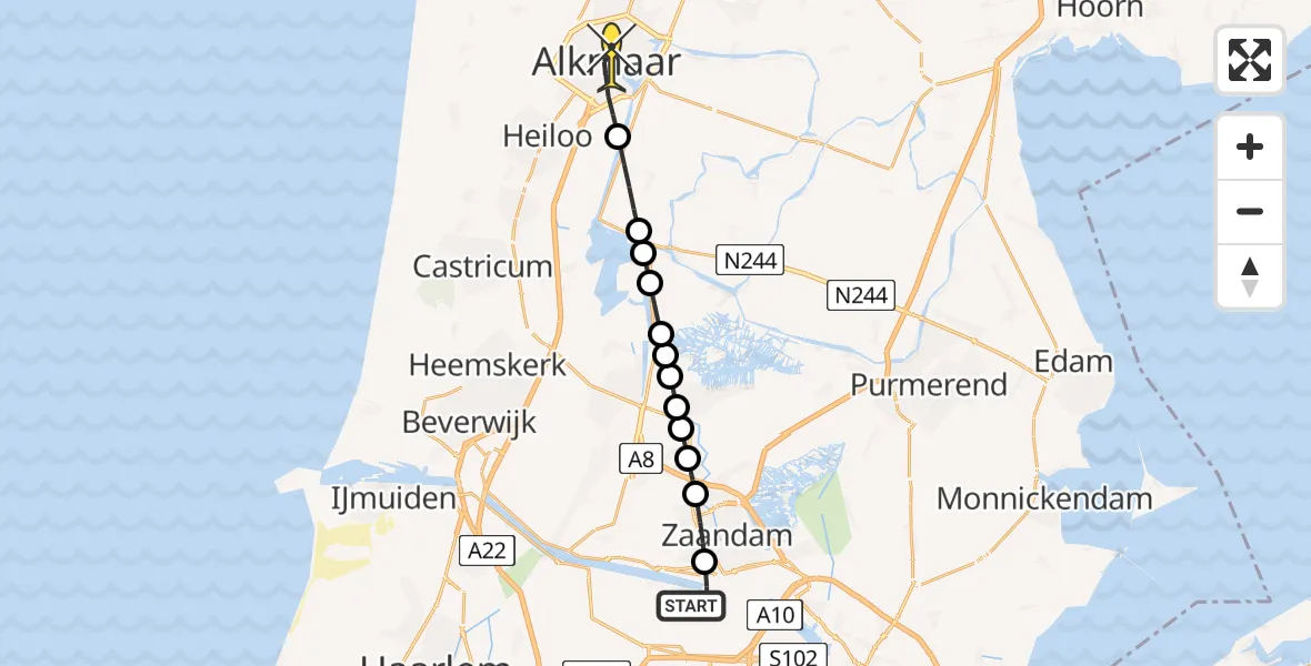 Routekaart van de vlucht: Lifeliner 1 naar Alkmaar, Elbaweg