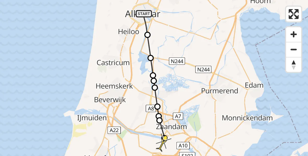 Routekaart van de vlucht: Lifeliner 1 naar Amsterdam Heliport, Grimbeertpad