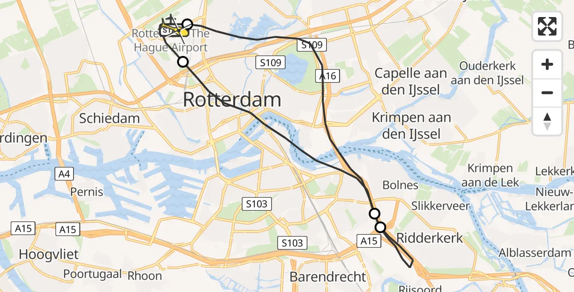 Routekaart van de vlucht: Lifeliner 2 naar Rotterdam The Hague Airport, Ypenburgstraat