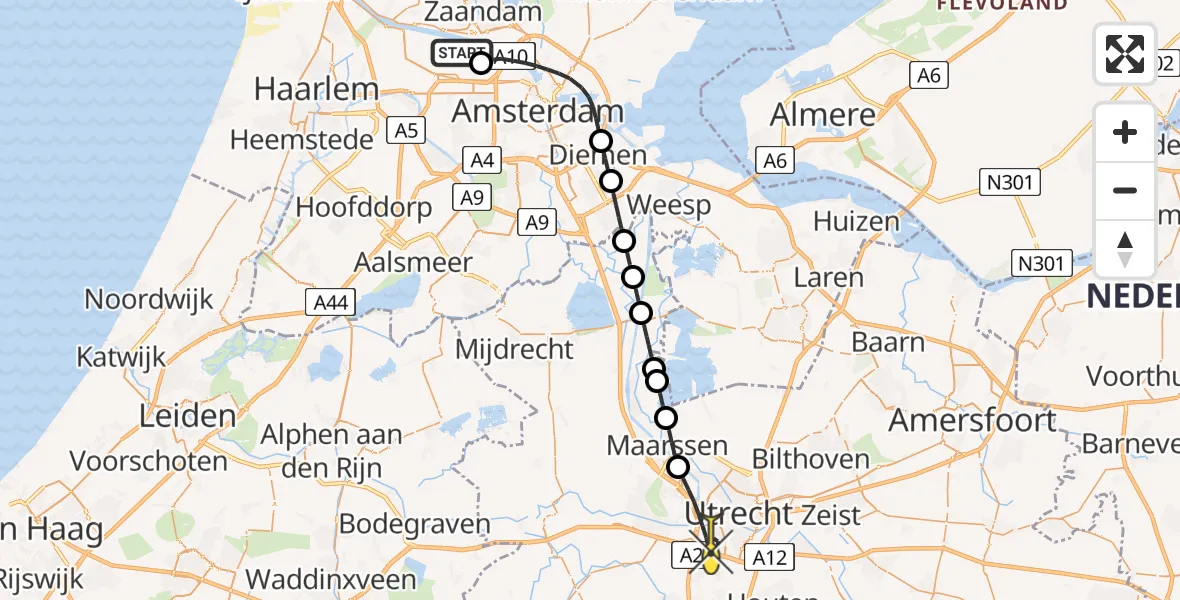 Routekaart van de vlucht: Lifeliner 1 naar Utrecht, Corsicaweg