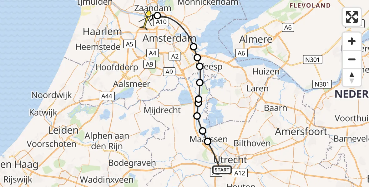 Routekaart van de vlucht: Lifeliner 1 naar Amsterdam Heliport, Mercatorlaan