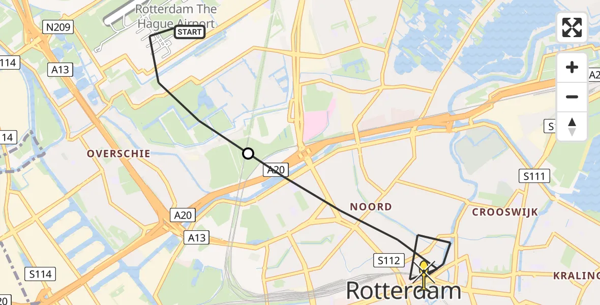 Routekaart van de vlucht: Lifeliner 2 naar Rotterdam, Ypenburgstraat