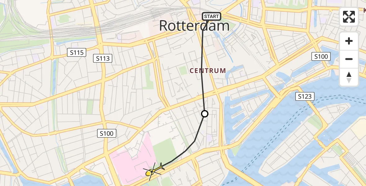 Routekaart van de vlucht: Lifeliner 2 naar Erasmus MC, Witte de Withhof