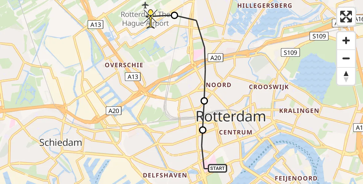 Routekaart van de vlucht: Lifeliner 2 naar Rotterdam The Hague Airport, Adrianastraat