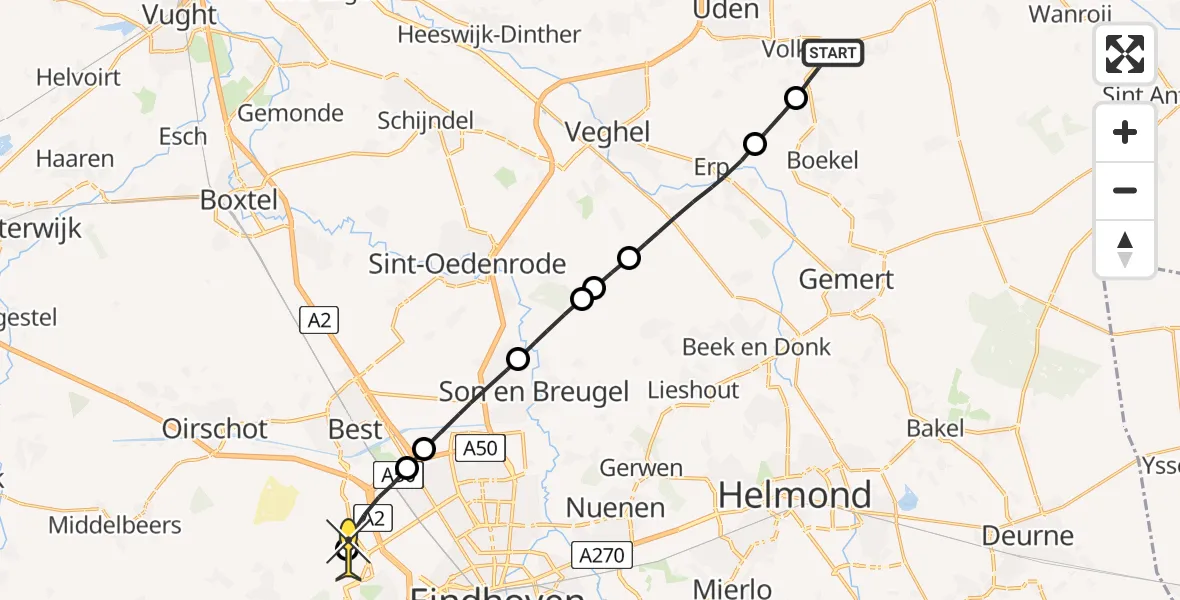 Routekaart van de vlucht: Lifeliner 3 naar Eindhoven Airport, Brabantstraat