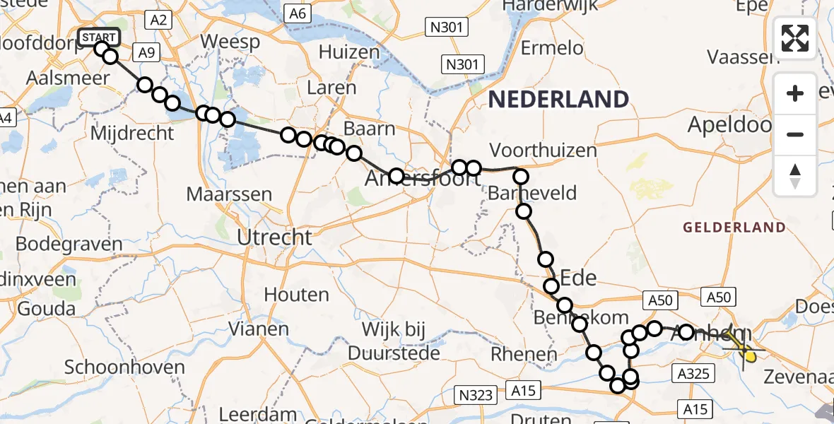 Routekaart van de vlucht: Politieheli naar Westervoort, Meester Jac. Takkade