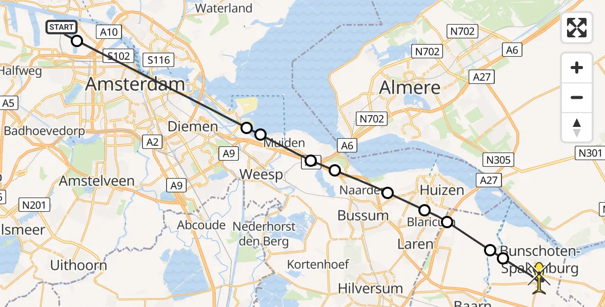 Routekaart van de vlucht: Lifeliner 1 naar Bunschoten-Spakenburg, Westhaven