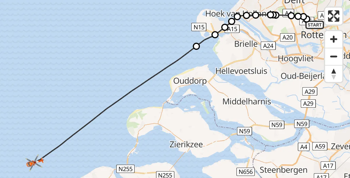 Vluchtroute Kustwachthelikopter Rotterdam The Hague Airport - , 29 mei 2024, 08:11