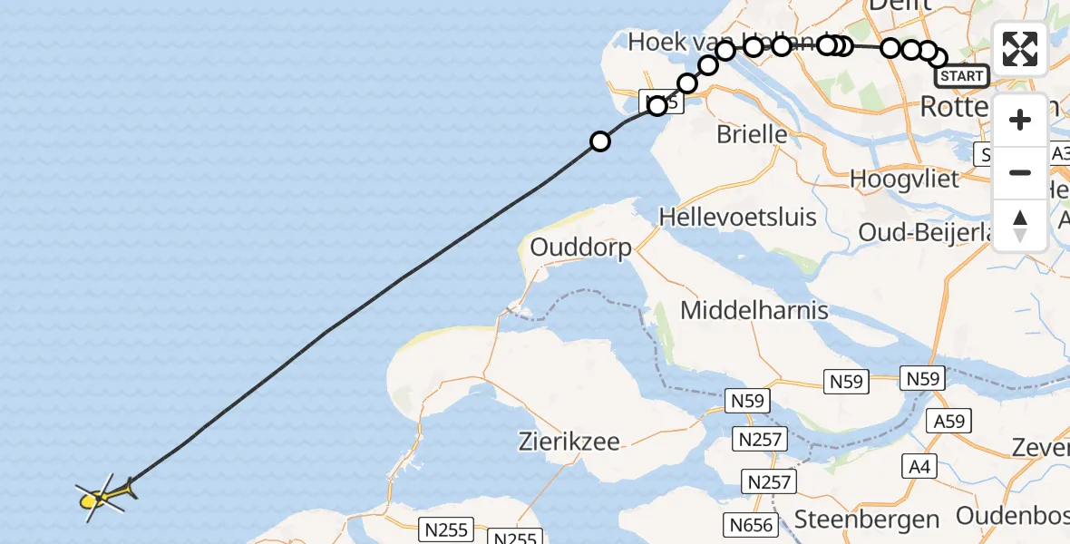 Routekaart van de vlucht: Kustwachthelikopter naar Doenkadepad
