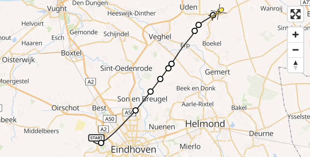 Routekaart van de vlucht: Lifeliner 3 naar Vliegbasis Volkel, Jan Hilgersweg