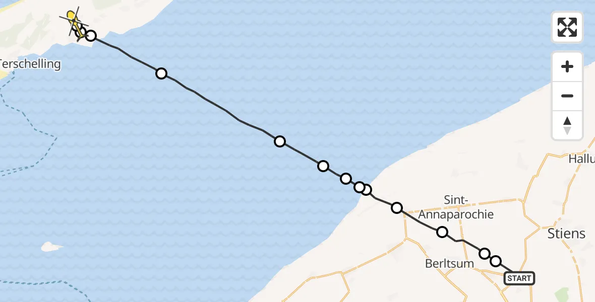 Routekaart van de vlucht: Ambulancehelikopter naar Midsland, Langestraat