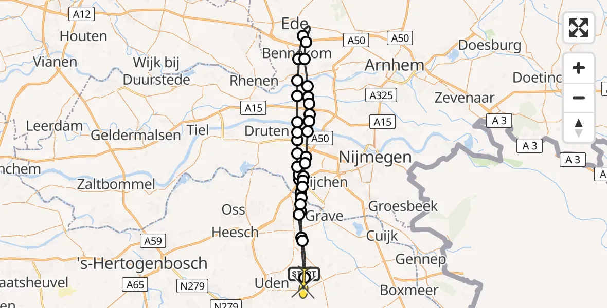 Routekaart van de vlucht: Lifeliner 3 naar Vliegbasis Volkel, Verbindingsweg