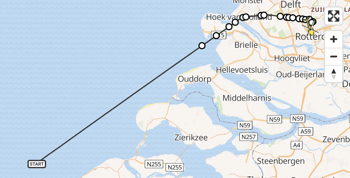 Routekaart van de vlucht: Kustwachthelikopter naar Rotterdam The Hague Airport, Malpensabaan