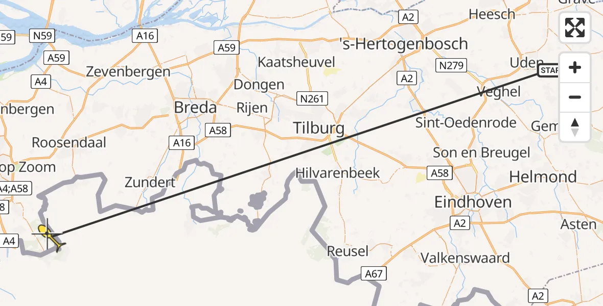 Routekaart van de vlucht: Traumahelikopter naar Putte, Hazenduinen