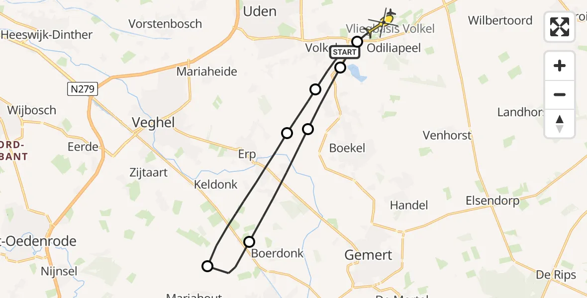 Routekaart van de vlucht: Lifeliner 3 naar Vliegbasis Volkel, Brabantstraat