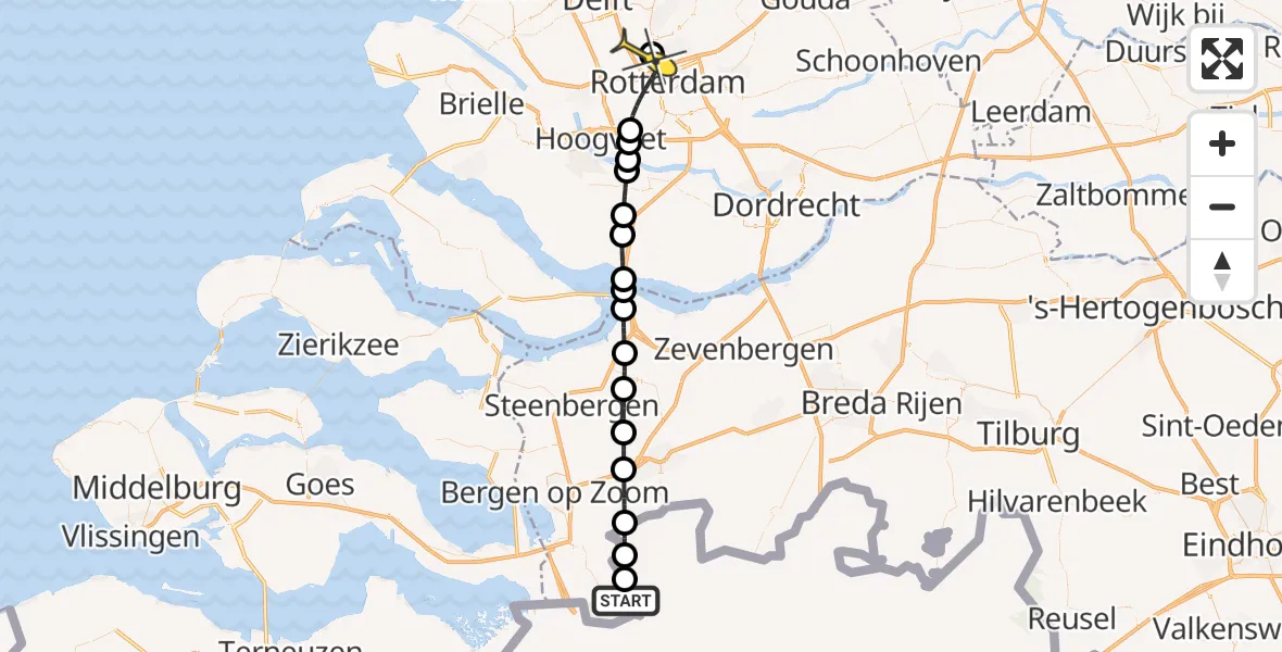 Routekaart van de vlucht: Lifeliner 2 naar Rotterdam The Hague Airport, Grenspark Kalmthoutse Heide