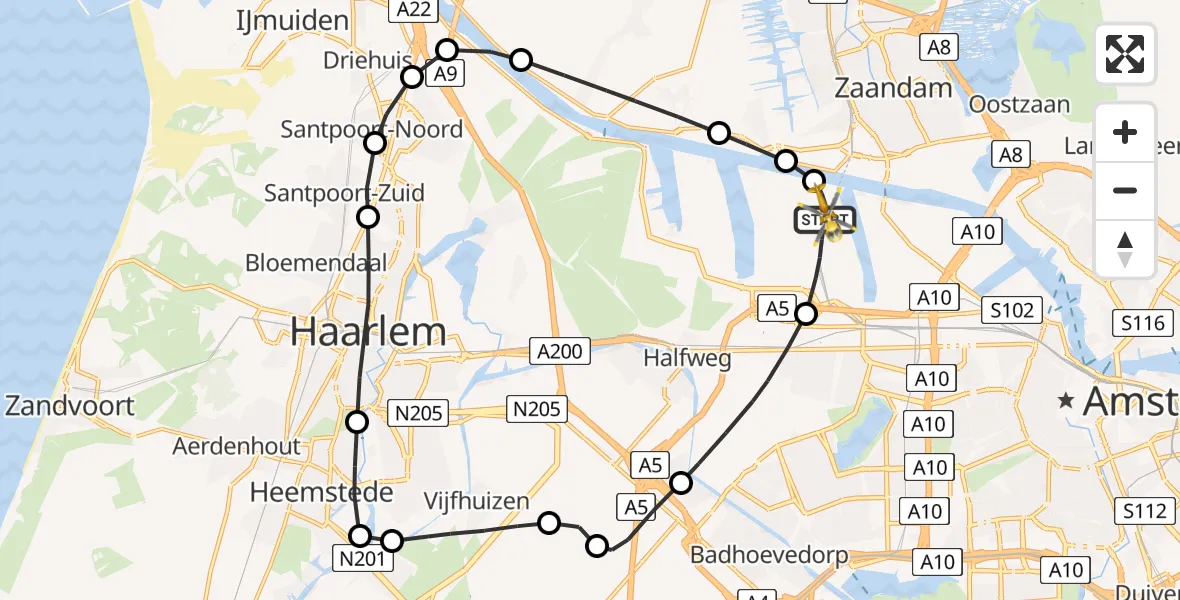 Routekaart van de vlucht: Lifeliner 1 naar Amsterdam Heliport, Hornweg