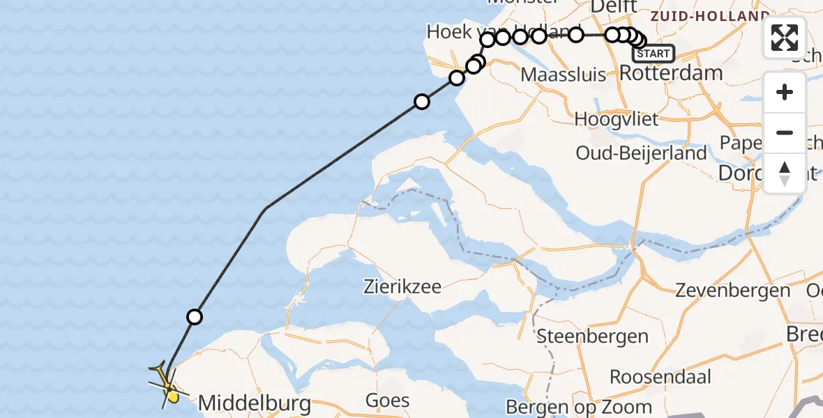 Routekaart van de vlucht: Kustwachthelikopter naar Vlissingen, Liberty Bridge