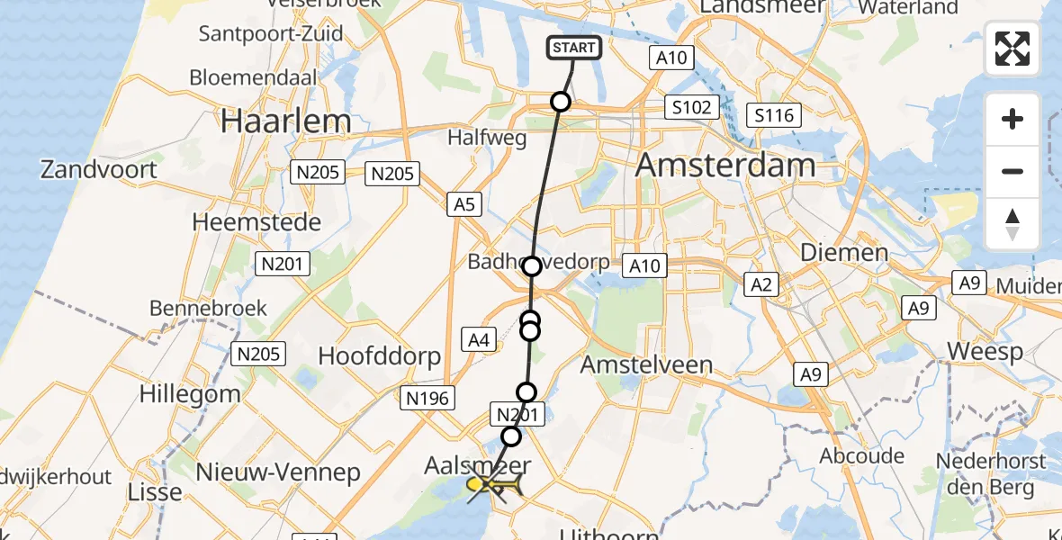 Routekaart van de vlucht: Lifeliner 1 naar Aalsmeer, Hornweg