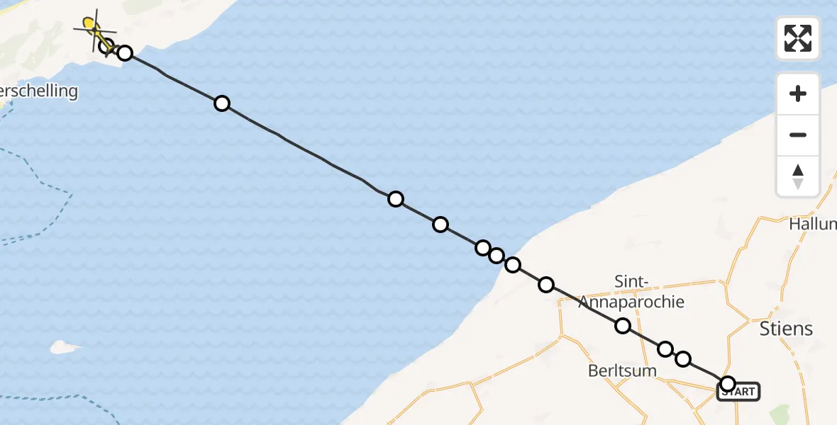 Routekaart van de vlucht: Ambulancehelikopter naar Midsland, Lytsedyk