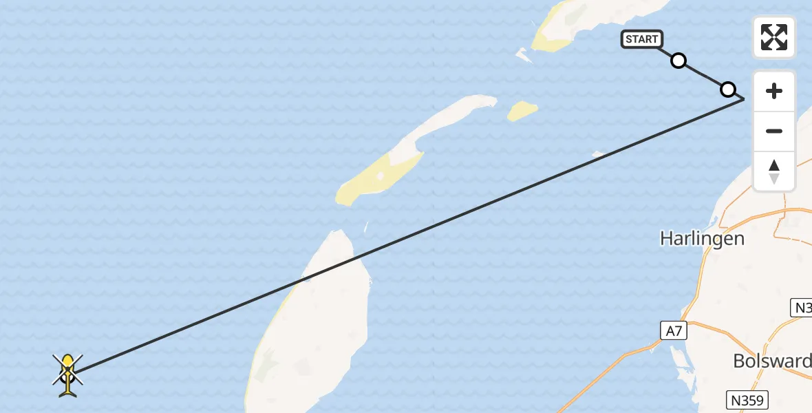 Routekaart van de vlucht: Ambulancehelikopter naar 