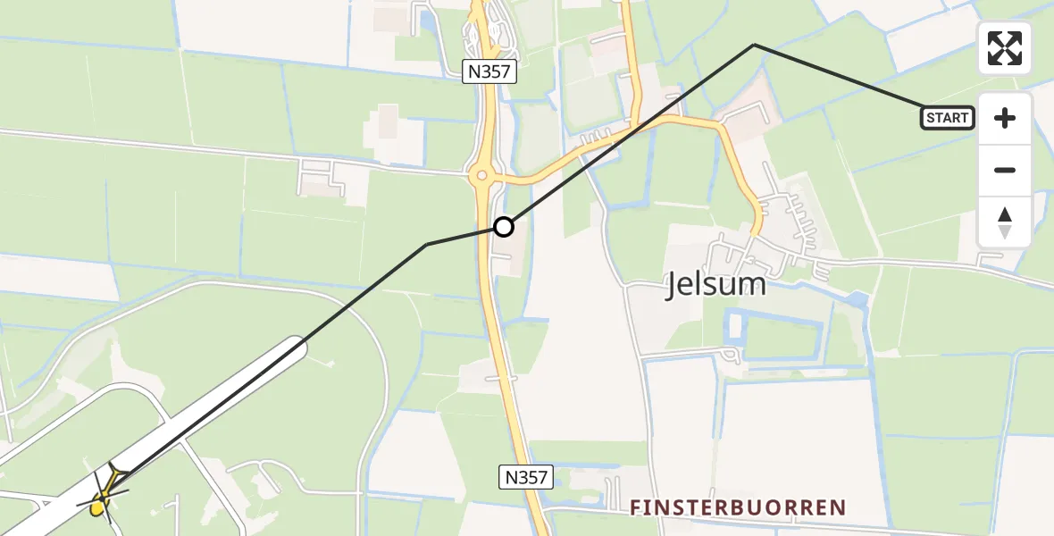 Routekaart van de vlucht: Ambulanceheli naar Vliegbasis Leeuwarden, Brédyk