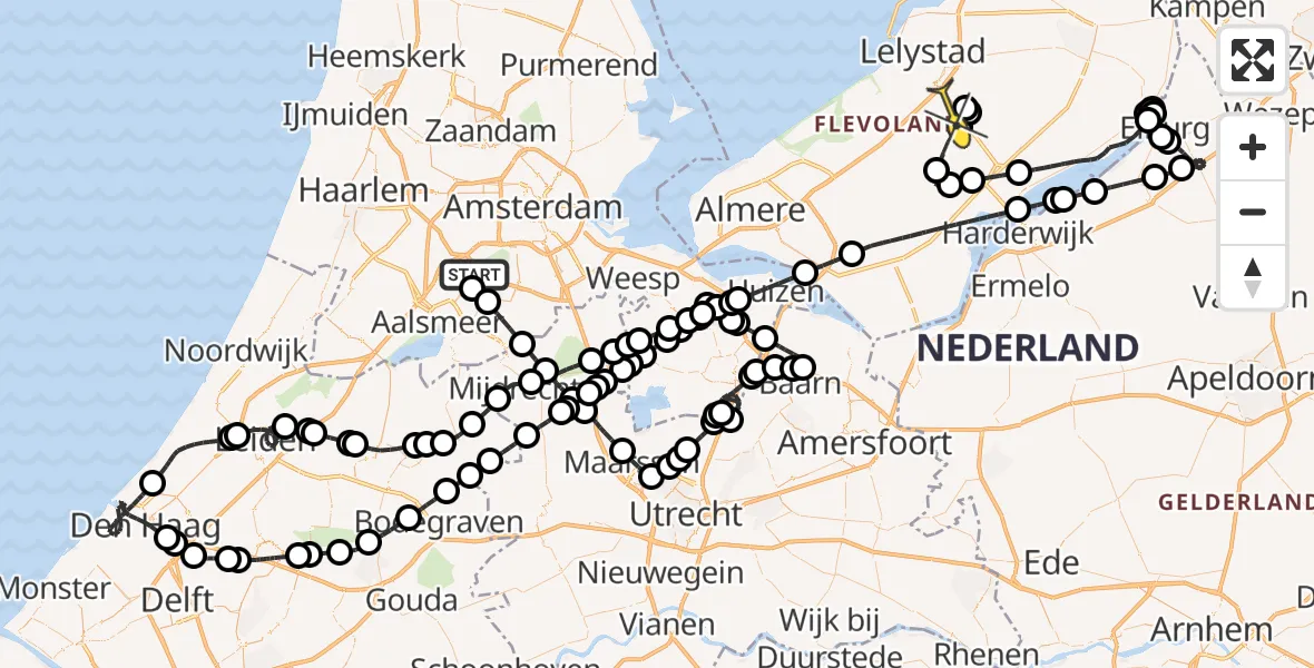 Routekaart van de vlucht: Politieheli naar Lelystad Airport, Amsterdam-Bataviaweg