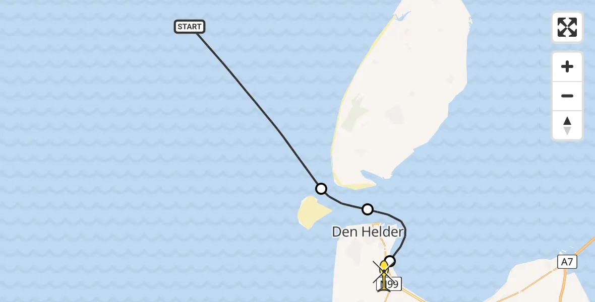 Routekaart van de vlucht: Kustwachthelikopter naar Vliegveld De Kooy, Luchthavenweg