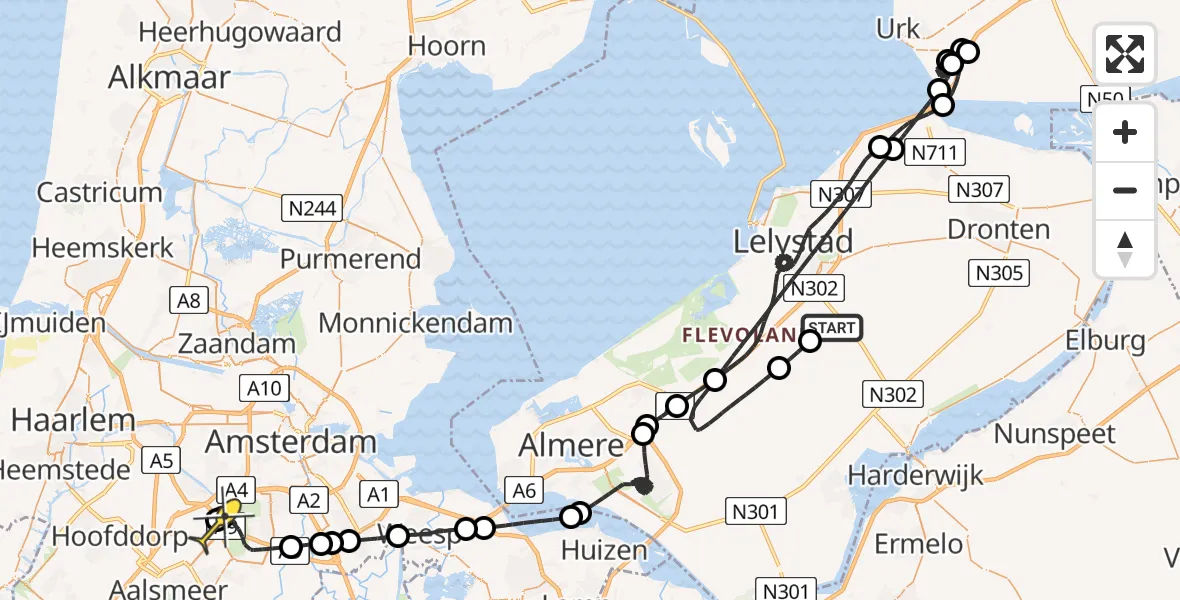 Routekaart van de vlucht: Politieheli naar Schiphol, Talingweg