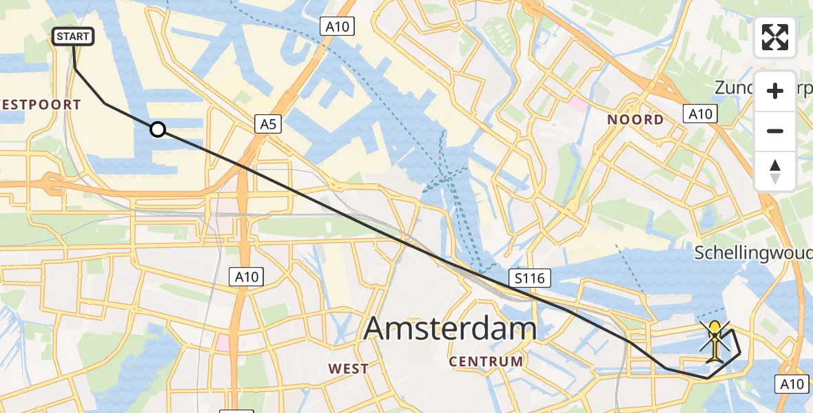 Routekaart van de vlucht: Lifeliner 1 naar Amsterdam, Corsicaweg