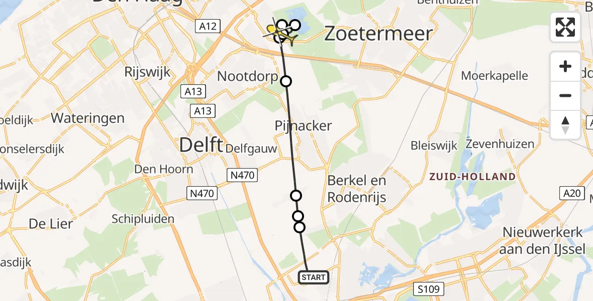 Routekaart van de vlucht: Lifeliner 2 naar Den Haag, A16 Rotterdam