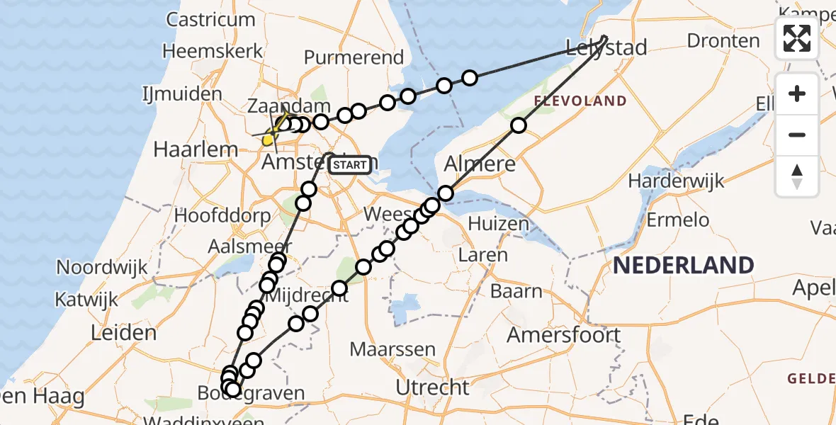 Routekaart van de vlucht: Lifeliner 1 naar Amsterdam Heliport, Veemkade