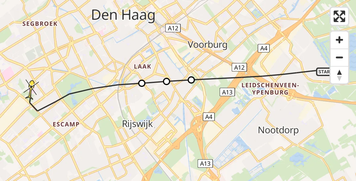 Routekaart van de vlucht: Lifeliner 2 naar Den Haag, Bellemeerstraat