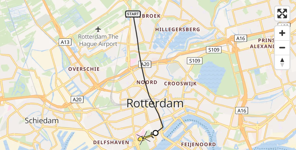 Routekaart van de vlucht: Lifeliner 2 naar Erasmus MC, Asserweg