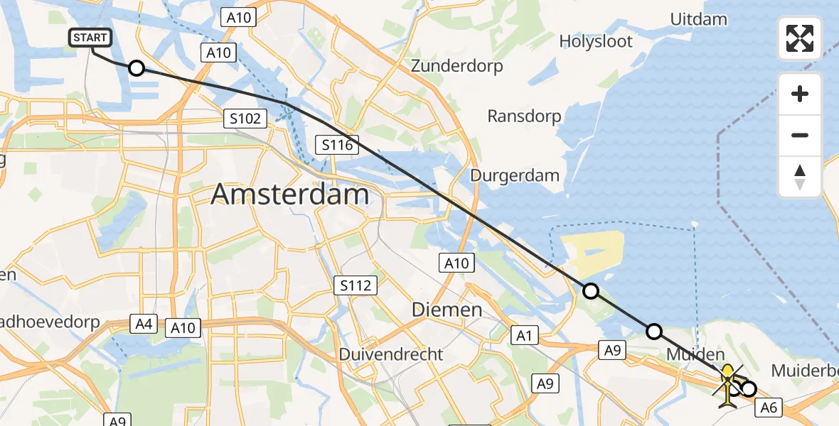 Routekaart van de vlucht: Lifeliner 1 naar Muiden, Westhaven