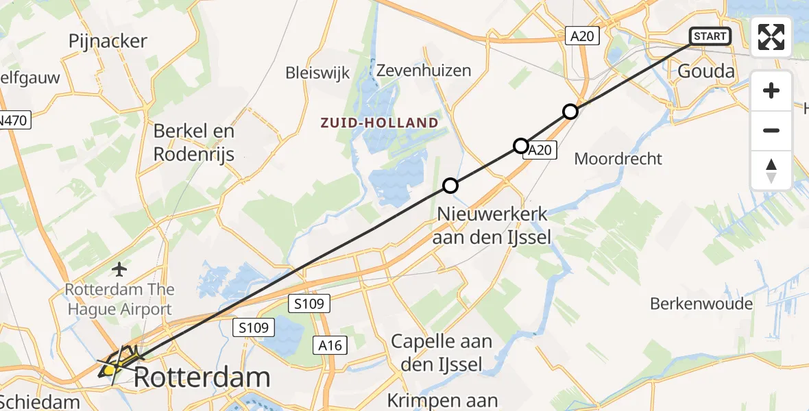 Routekaart van de vlucht: Lifeliner 2 naar Rotterdam, Winterdijk
