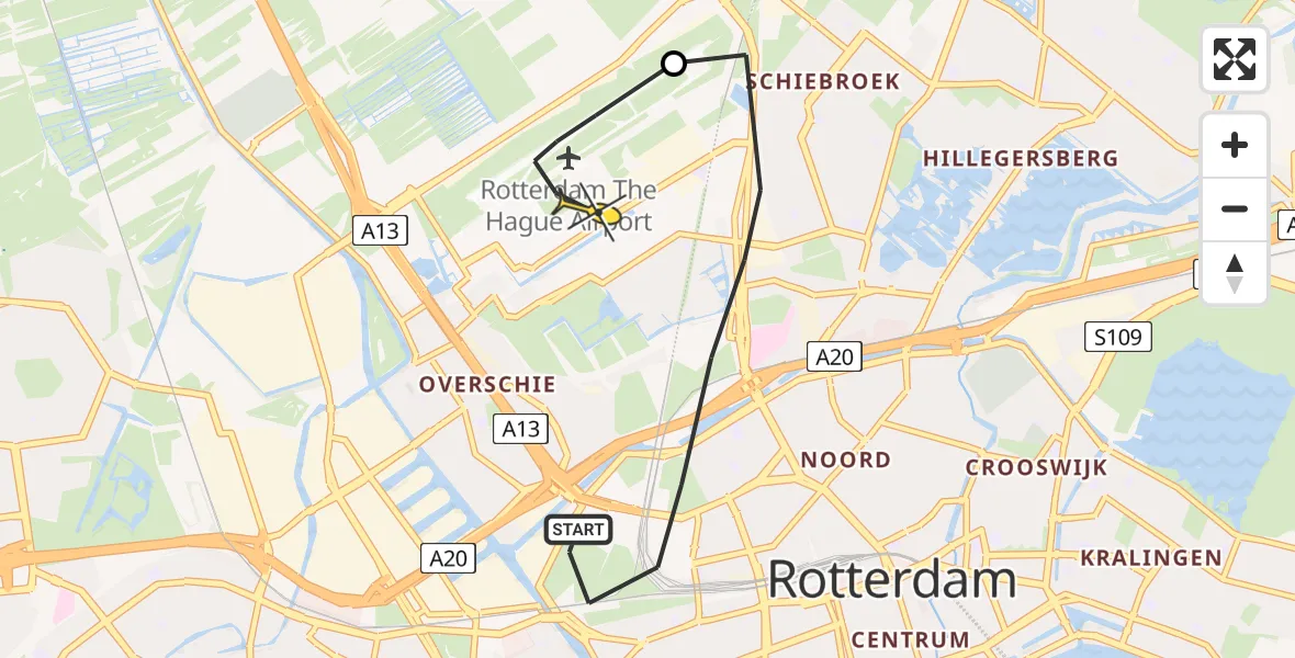 Routekaart van de vlucht: Lifeliner 2 naar Rotterdam The Hague Airport, HSL-Zuid