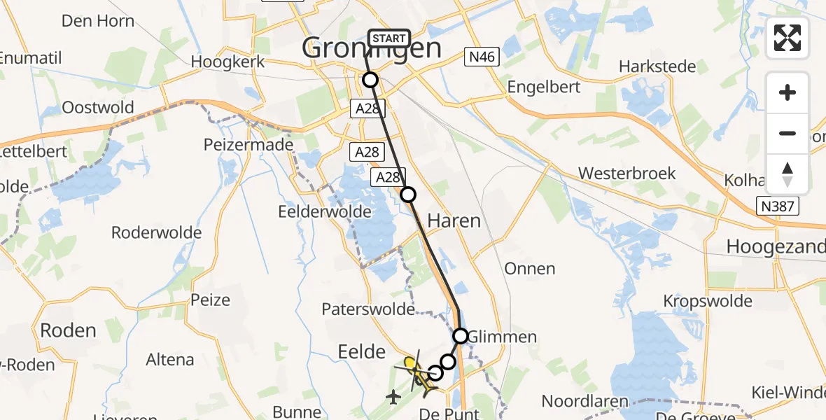 Routekaart van de vlucht: Lifeliner 4 naar Groningen Airport Eelde, Haddingestraat