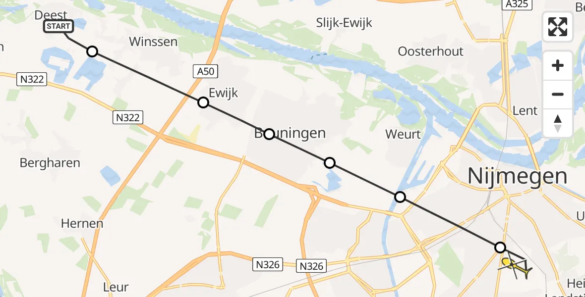 Routekaart van de vlucht: Lifeliner 3 naar Radboud Universitair Medisch Centrum, Deijnschestraat